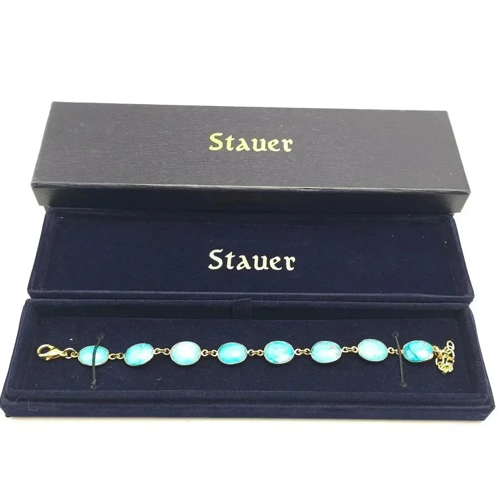 Stauer Eterno Bracelet With Blue Turquoise In Velvet Box 9.5 Total Length